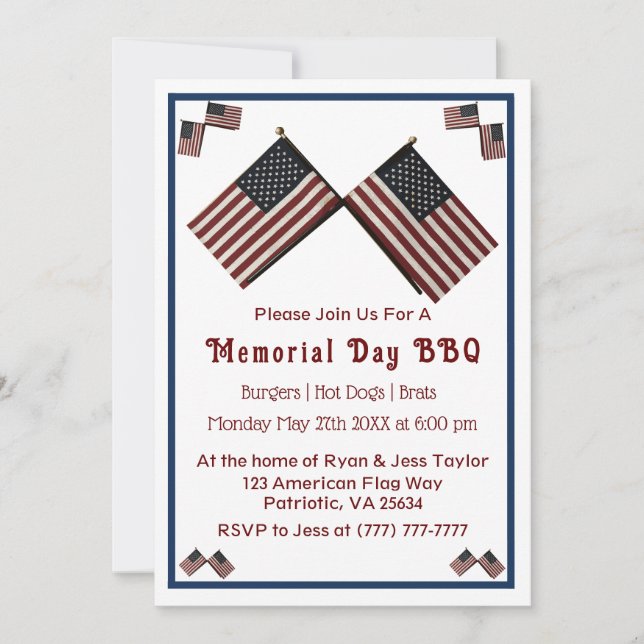 Memorial Day American Flagga Inbjudningar (Framsida)