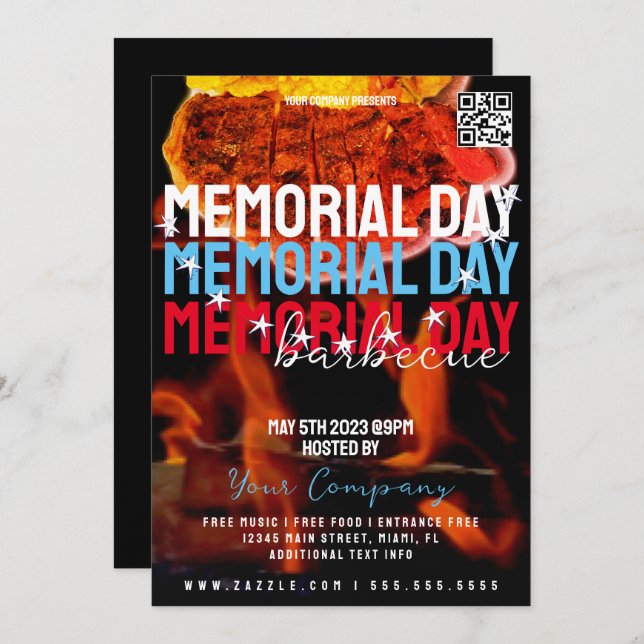 Memorial Day Barbecue Event Company Party Flyer Inbjudningar (Fram/baksida)