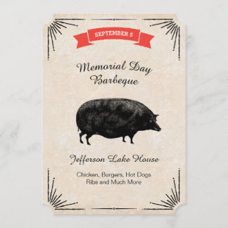 Memorial Day Barbeque BBQ Picnic Black Vintage Gri Inbjudningar