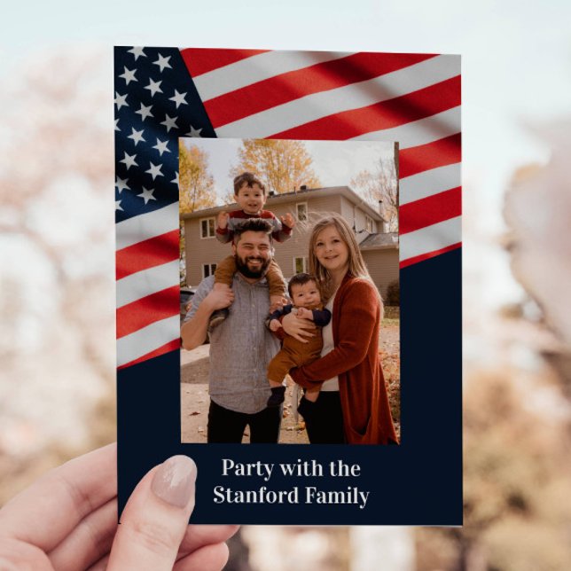 Memorial Day BBQ American Flagga med Family Photo Inbjudningar (Skapare uppladdad)