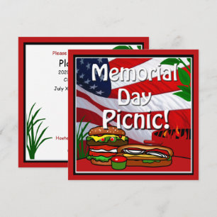 Memorial Day BBQ Grill Picnic Hamburger Hotdog Inbjudningar