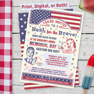 Memorial Day BBQ Party Retro Patriotic Summer Inbjudningar