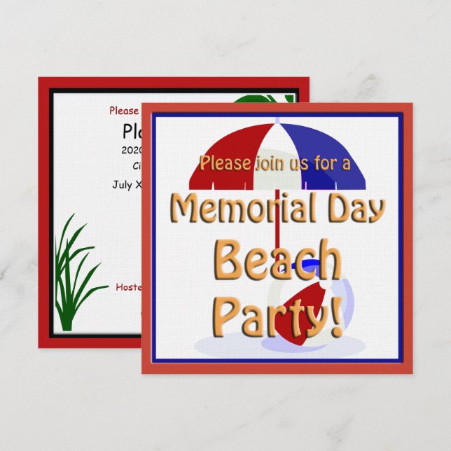 Memorial Day Beach Party Inbjudan (Fram/baksida)