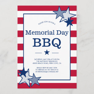 Memorial Day Bold Stars och stripes Patriotic BBQ Inbjudningar