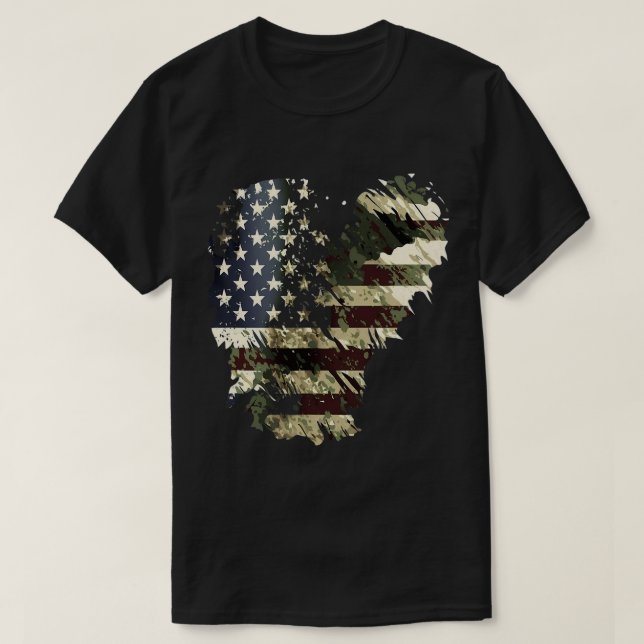 Memorial Day Camo American USA flagga Camouflage 4 T Shirt (Design framsida)