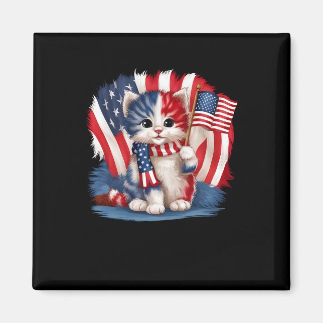 Memorial Day Cat Funny Kitten 4 juli Patrioti Magnet (Framsidan)