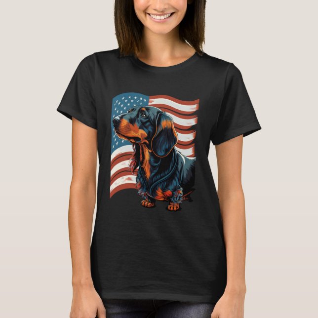 Memorial Day Dachshund USA American Flag 4th of Ju T Shirt (Framsida)