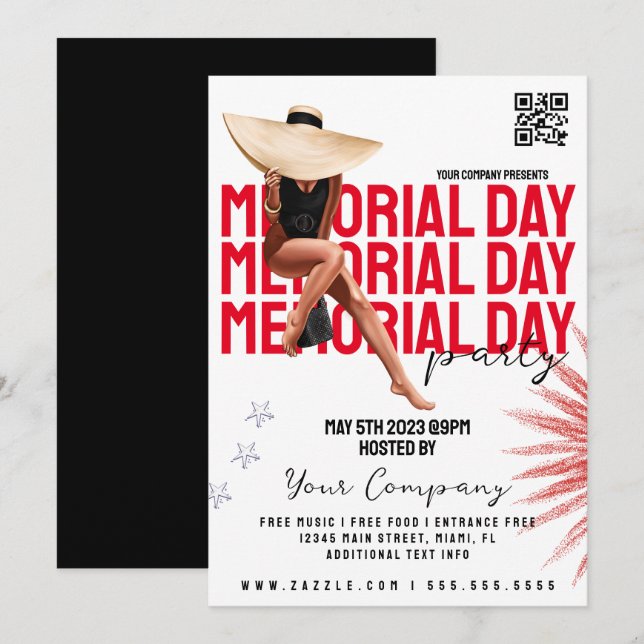 Memorial Day Event Girly Patriotic Party Flyers Inbjudningar (Fram/baksida)