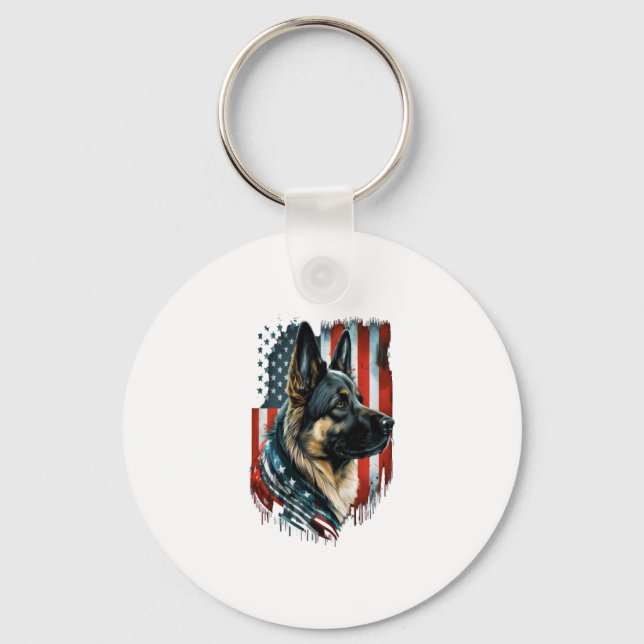 Memorial Day German Shepherd American Flagga USA Nyckelring (Framsida)