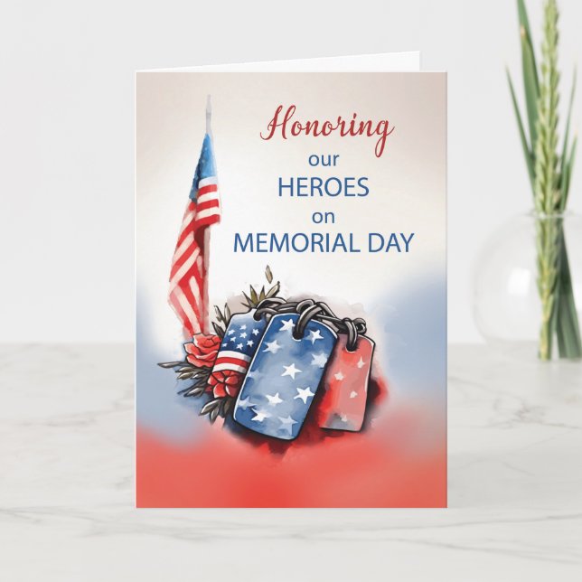 Memorial Day Honoring Heroes Hundbrickors Red Whit Kort (Framsida)