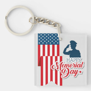 Memorial Day Keychain - Patriotic Flagga & Soldier