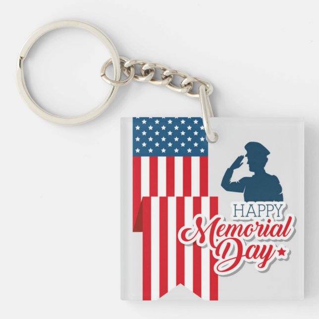 Memorial Day Keychain - Patriotic Flagga & Soldier (Framsidan)