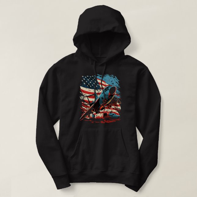 Memorial Day Military Aircraft USA American Flagga Hoodie (Design framsida)