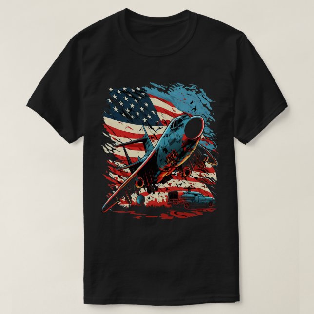 Memorial Day Military Aircraft USA American Flagga T Shirt (Design framsida)