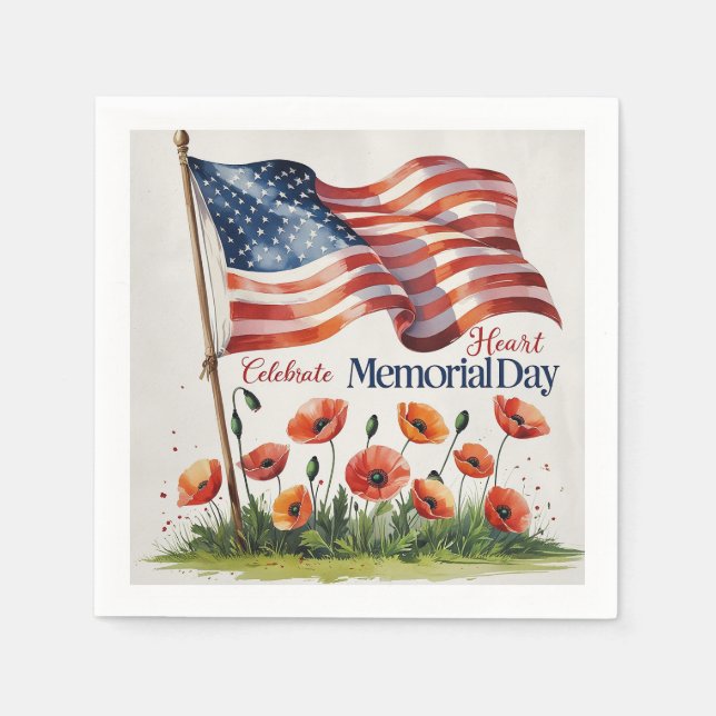 Memorial Day Napkins glömde aldrig hem gratis Pappersservett (Framsidan)