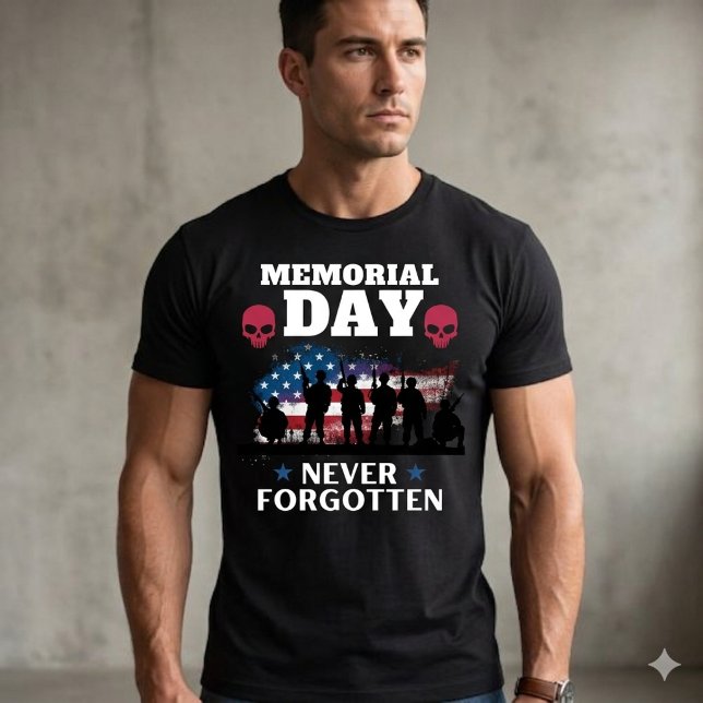 Memorial Day Never Forgotten, US Flag Military T Shirt (Honor the fallen with this bold "Never Forgotten" Memorial Day tee. A true patriot's essential.)