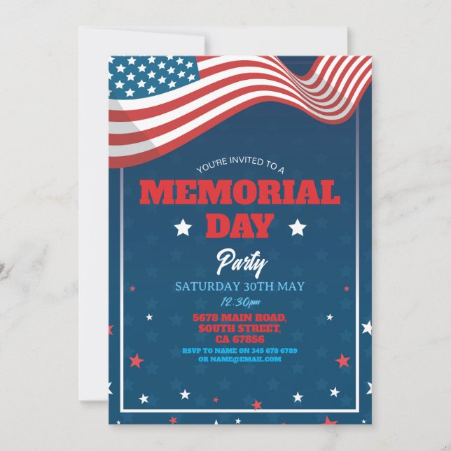 Memorial Day Party American Bubons Flagga Inbjudningar (Framsida)