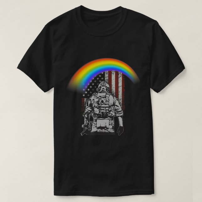 Memorial Day Rainbow American Flagga LGBTQ Milial T Shirt (Design framsida)