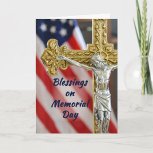 Memorial Day Religiösa Patriotic Kor och Flagga Kort