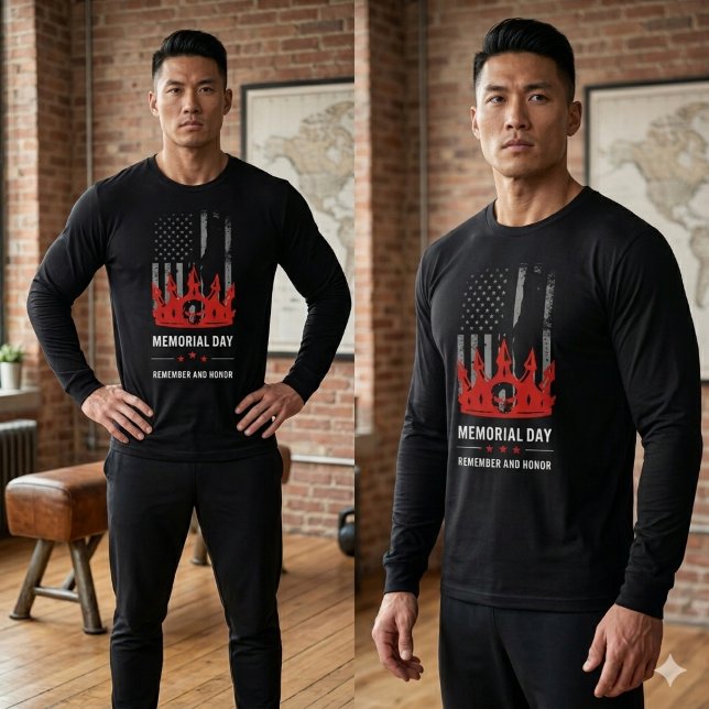 Memorial Day Remember and Honor US Flag Patriotic  T Shirt (Bold Remember and Honor graphic tee, perfect for meaningful Memorial Day events.)