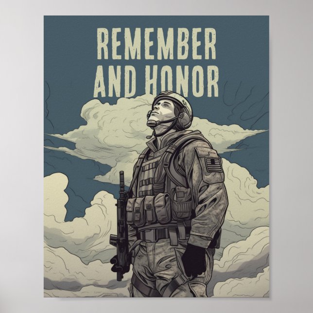 Memorial Day Soldier Clouds Kom ihåg och hedra Poster (Framsidan)