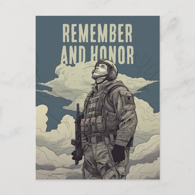 Memorial Day Soldier Clouds Remember and Honor Vykort (Framsida)