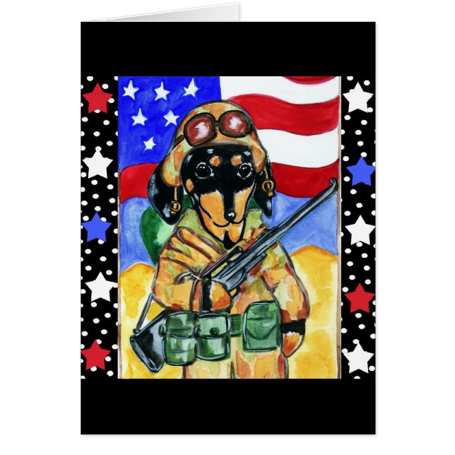 Memorial Day Soldier Dachshund Hälsningskort (Framsidan)