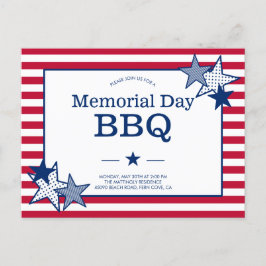 Memorial Day Stars Rand Modern Patriotic BBQ Inbjudan Vykort