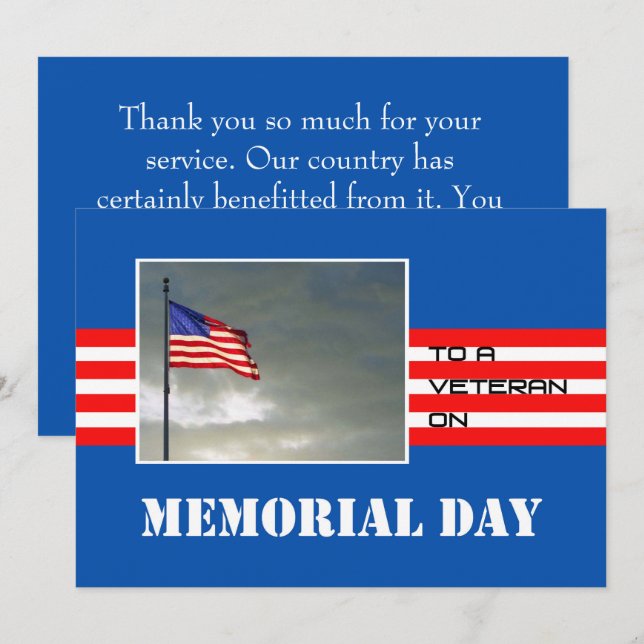 Memorial Day Thank You greeting to a Veteran Kort (Fram/baksida)