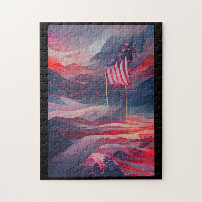 Memorial Day US flagga abstrakt digital art juli 4 Pussel (Vertikal)