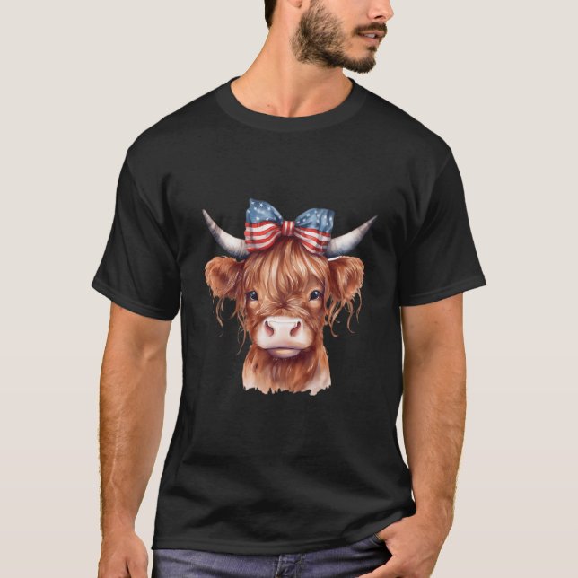 Memorial Day Veterans Day 4Th Of July Highland Cow T Shirt (Framsida)