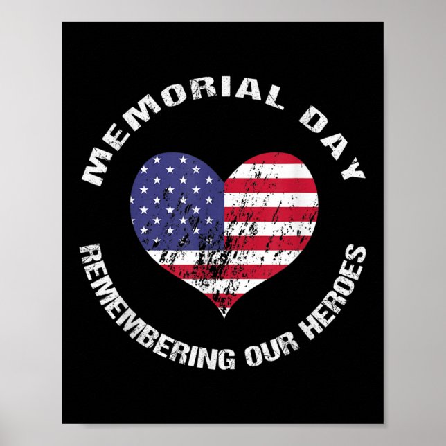 Memorial Day - Vintage Us Flagga Hjärtsminnen Poster (Framsidan)