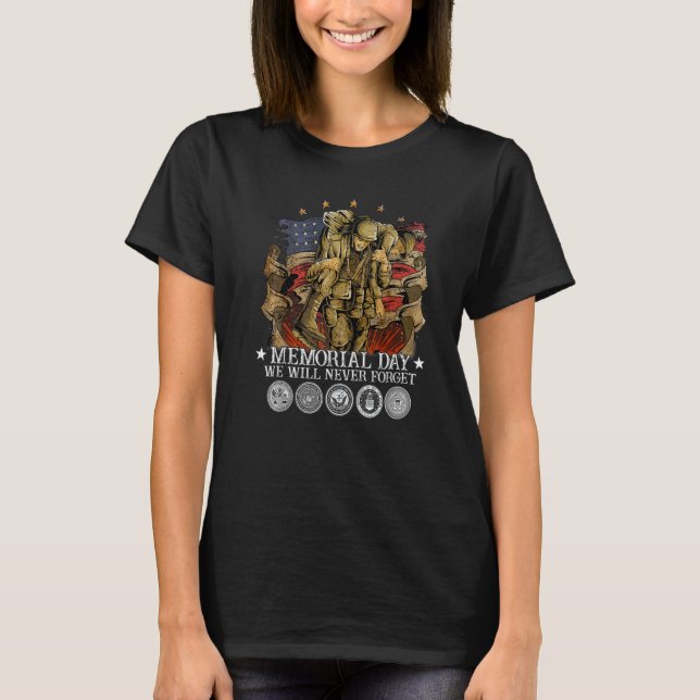 Memorial Day We Will Never Forget Veteran T Shirt (Framsida)
