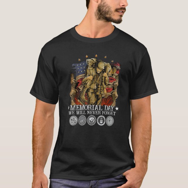 Memorial Day We Will Never Forget Veteran T Shirt (Framsida)