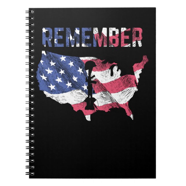 Memorial Days Proud America Flagga Kom ihåg Anteckningsbok (Framsidan)