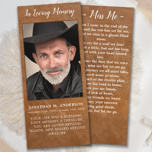 Memorial Dikt Funeral Prayer Card Bookmark Läder Meny
