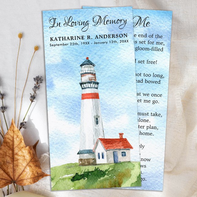 Memorial Dikt Lighthouse Funeral Prayer Bookmark (Skapare uppladdad)