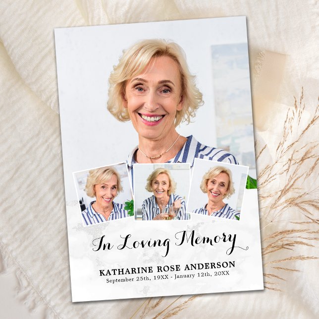 Memorial Elegant 4 Fotokollage Funeral Sympathy Tack Kort (Skapare uppladdad)