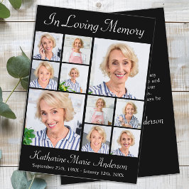 Memorial Elegant 6 Fotokollage Sympathy Funeral Tack Kort