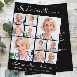 Memorial Elegant 6 Fotokollage Sympathy Funeral Tack Kort