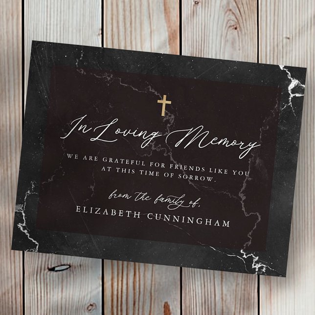Memorial Elegant Black and White Marble Faux Kor Vykort (Skapare uppladdad)
