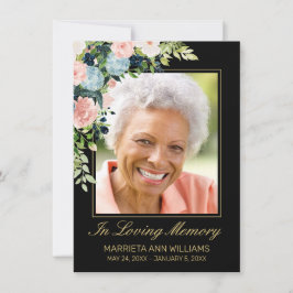 Memorial Elegant Black Rosa ros Blommigt Photo Tack Kort