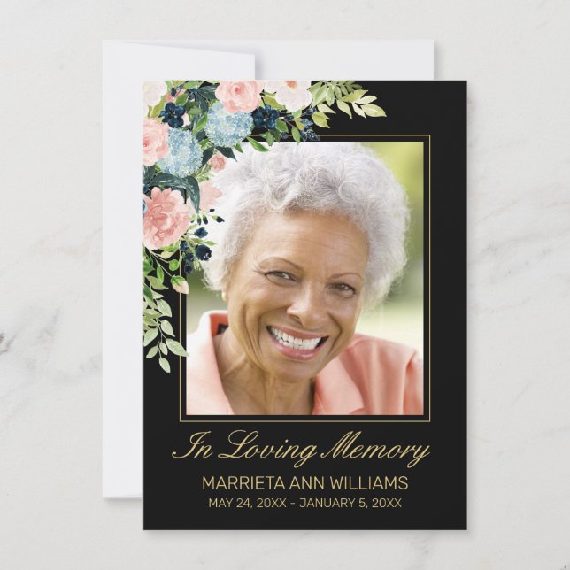 Memorial Elegant Black Rosa ros Blommigt Photo Tack Kort (Framsida)