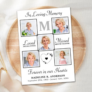 Memorial Elegant Photo Collage Funeral Sympathy Tack Kort