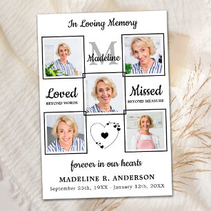 Memorial Elegant Photo Collage Sympathy Funeral Tack Kort