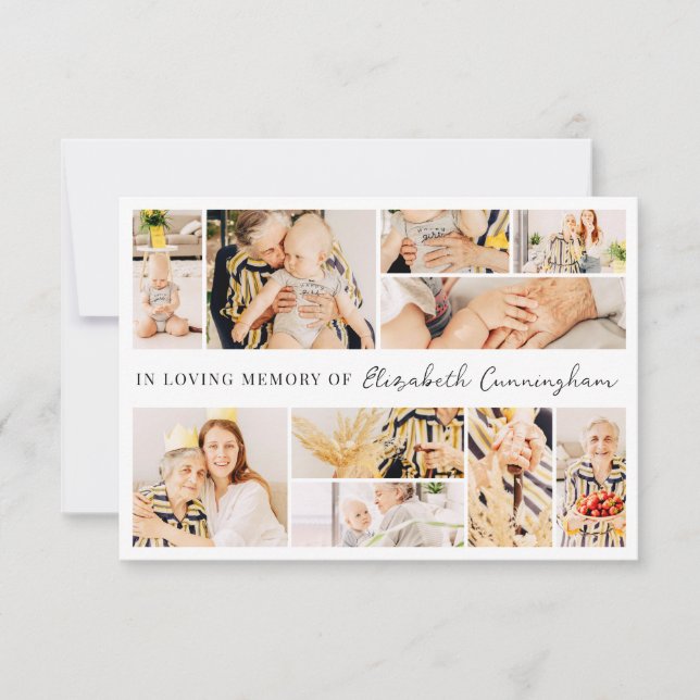 Memorial enkel, minimal, modern 10-fotokollage tack kort (Framsida)