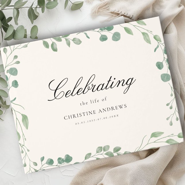 Memorial "Firande av livet i" Beige Eucalyptus Gästböcker (Memorial "Celebrating life of" Beige Eucalyptus Guest Book)