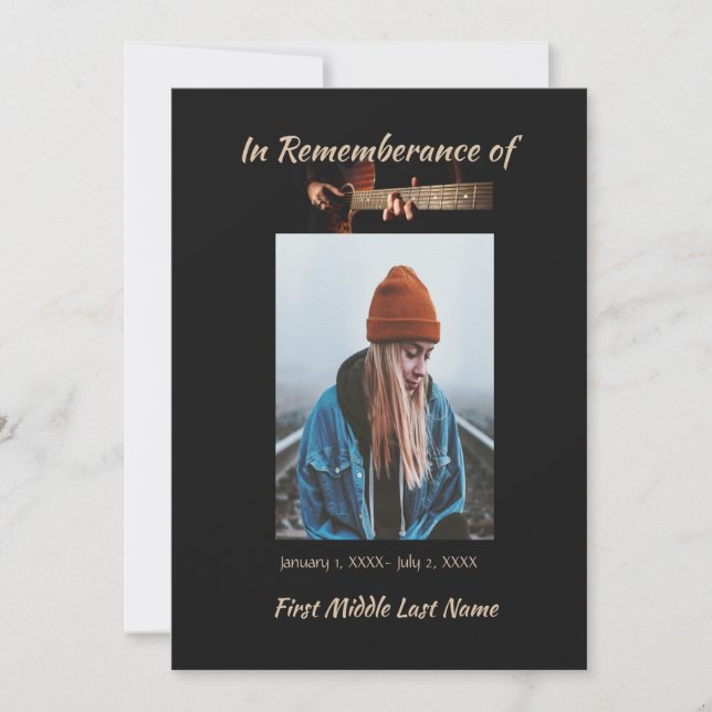 Memorial Firande i Life Inbjudan Music Guitar (Framsida)