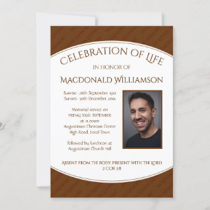 Memorial FIRANDE of LIFE Funeral BROWN Inbjudan