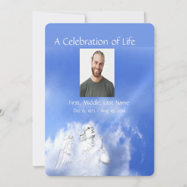 Memorial Firande of Life Service Angel Praying Inbjudningar (Framsida)